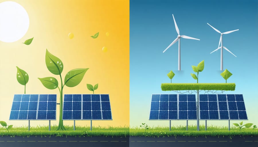 Infographic comparing natural solar energy use in nature with human solar technology