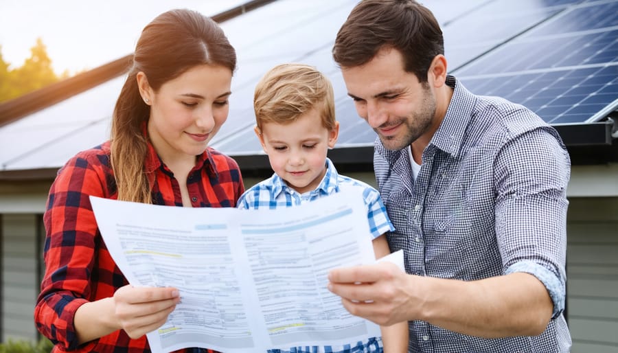 Minnesota family discussing solar panel financing options with solar consultant