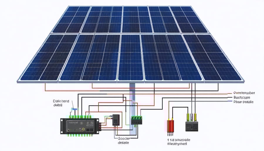 Technical illustration of solar panel wiring specifications and safety requirements