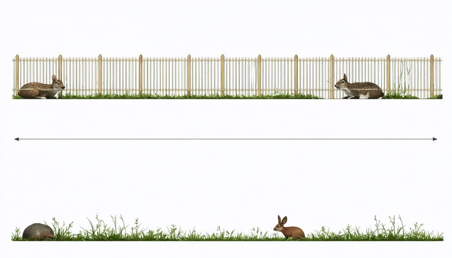 Technical illustration of solar farm fencing with designated wildlife crossing points