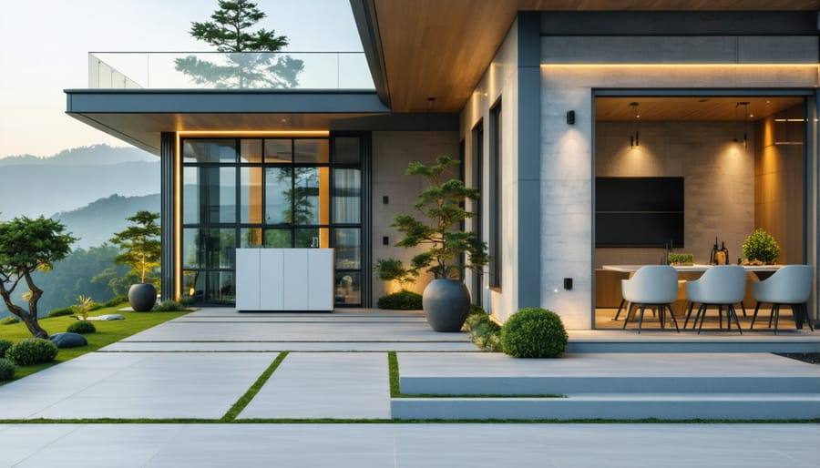 Compact solid state battery unit installed in residential garage with solar integration