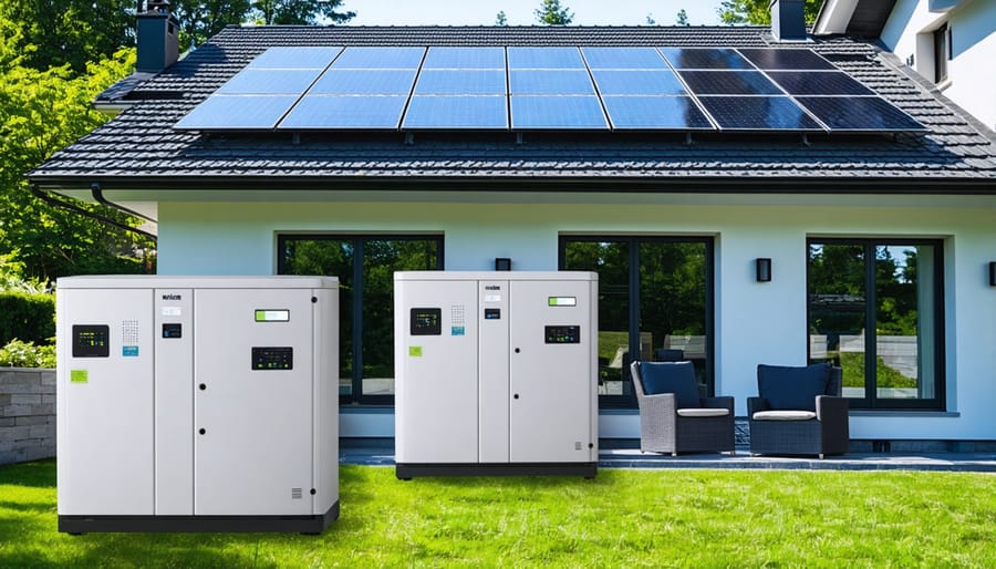 Modern residential battery storage system installed in utility room