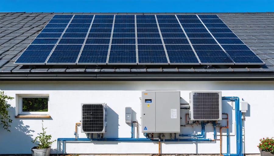 Contemporary solar inverter and battery storage system mounted on home wall
