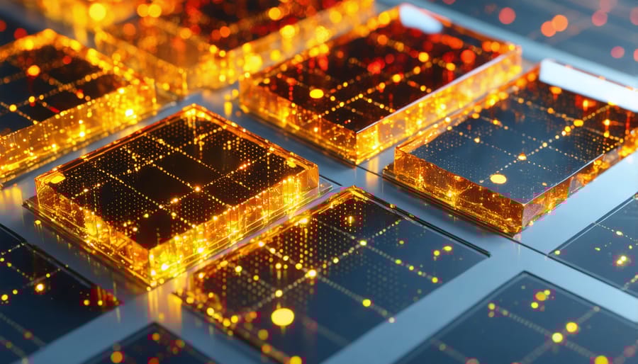 Microscopic view of perovskite solar cell technology showing crystalline structure