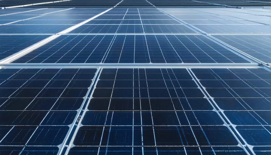 Completed residential solar panel installation with workers performing final safety checks