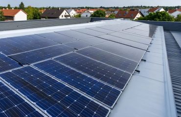 "PV thermal panels installed on a modern house roof under a bright overcast sky, symbolizing sustainable energy solutions."