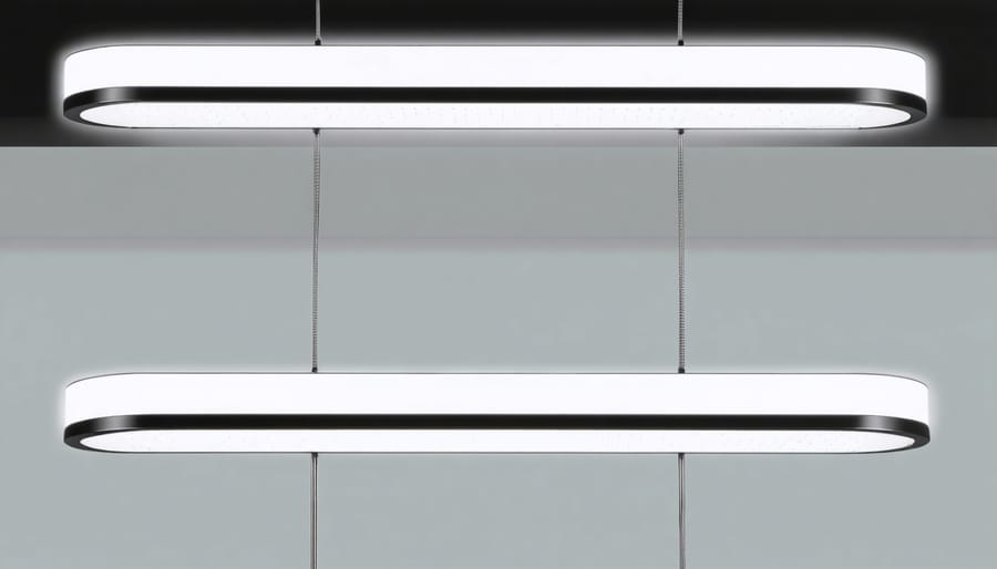 Professional technician installing smart LED lighting fixtures in modern home