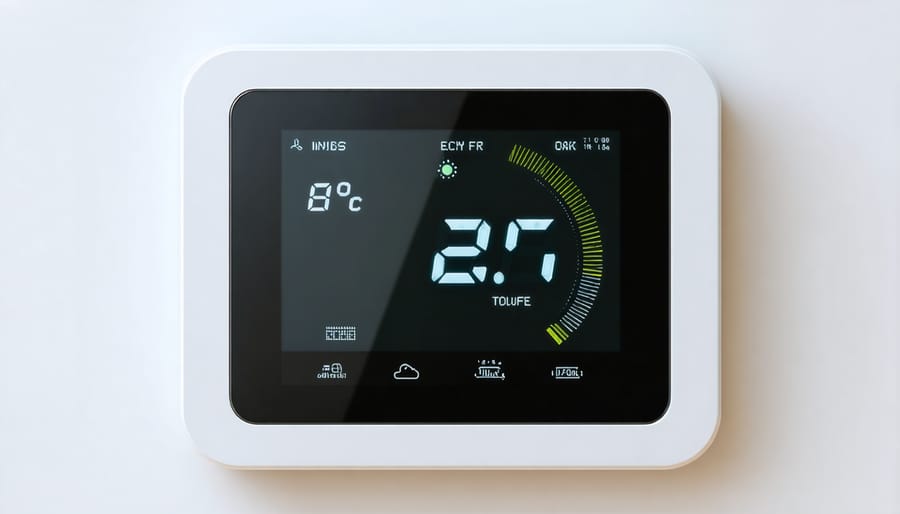 Modern smart thermostat displaying eco-friendly cooling temperature of 78°F