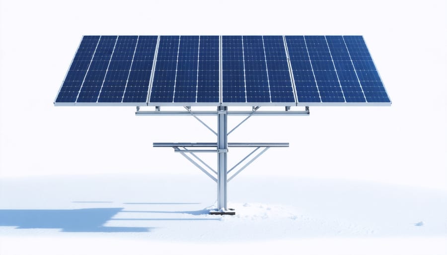Cross-section illustration of reinforced solar panel mounting brackets designed for snow load