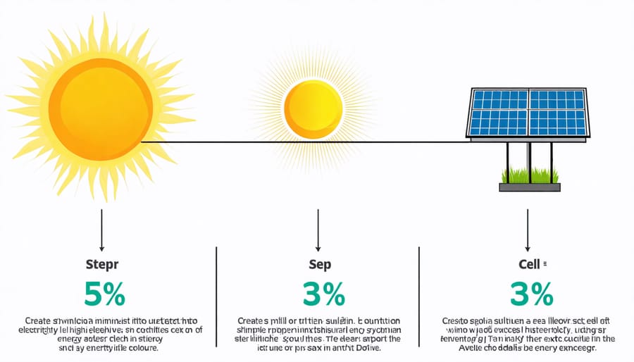 Diagram illustrating solar energy conversion process and efficiency losses in a solar panel