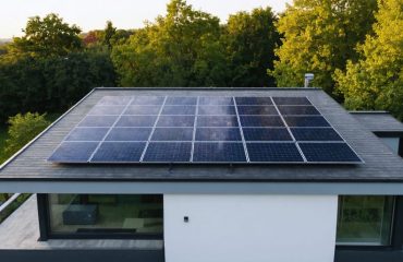 "Solar panels installed on the roof of a modern house, emphasizing the transition zone area for improved energy efficiency."