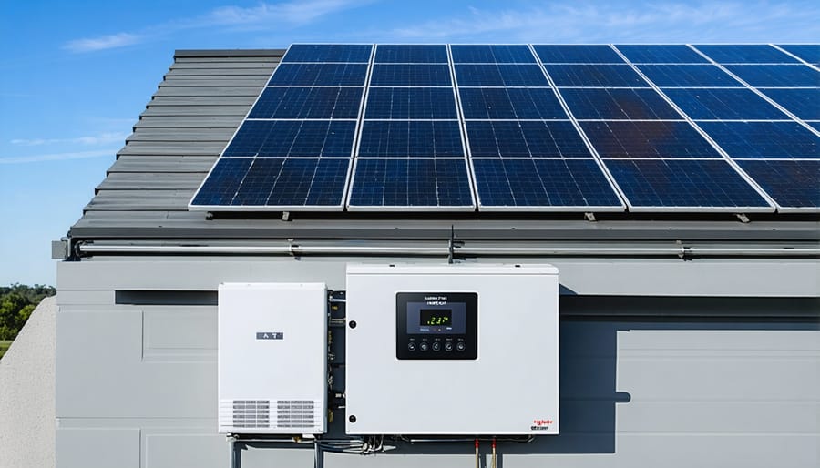 Modern solar inverter mounted on exterior wall