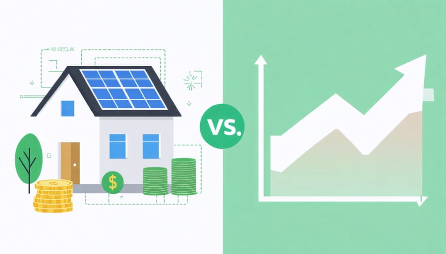 Comparative visualization of traditional energy costs versus solar investment savings over time
