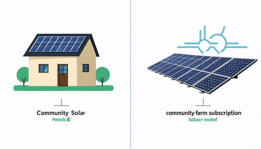 Side-by-side comparison of rooftop solar installation versus community solar subscription model