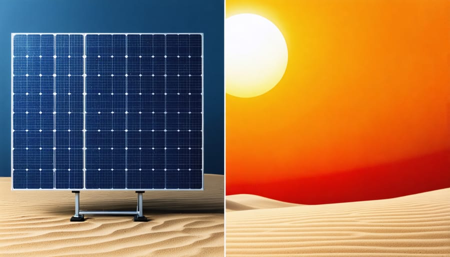 Thermal imaging comparison of standard and heat-resistant solar panels operating in desert conditions