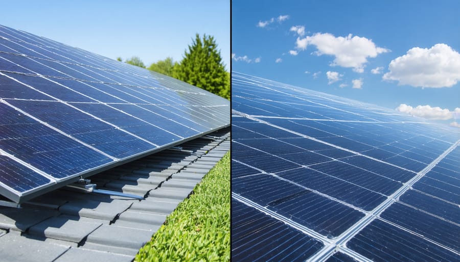 Side-by-side comparison of correctly and incorrectly installed residential solar panels