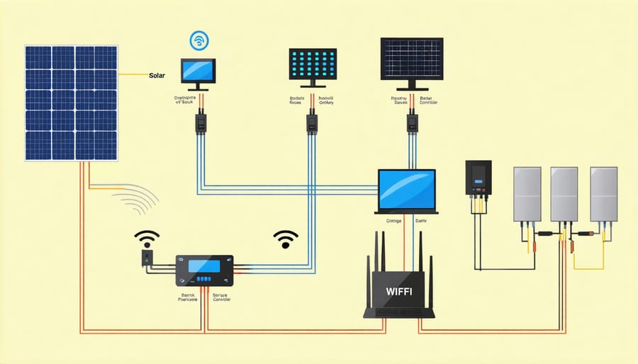 Technical diagram of solar-powered WiFi access point system components and connections