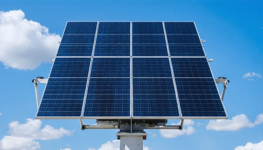 Close-up of solar panels mounted on vehicle roof showing photovoltaic cells