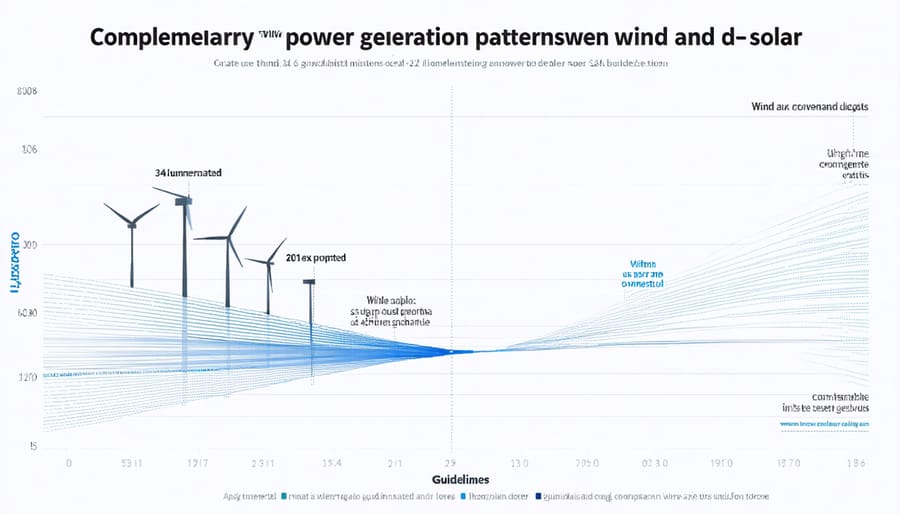 Chart comparing wind and solar energy production cycles throughout the day