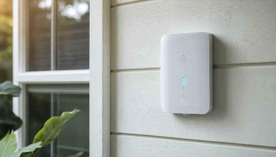 Home battery storage and inverter system professionally installed on garage wall