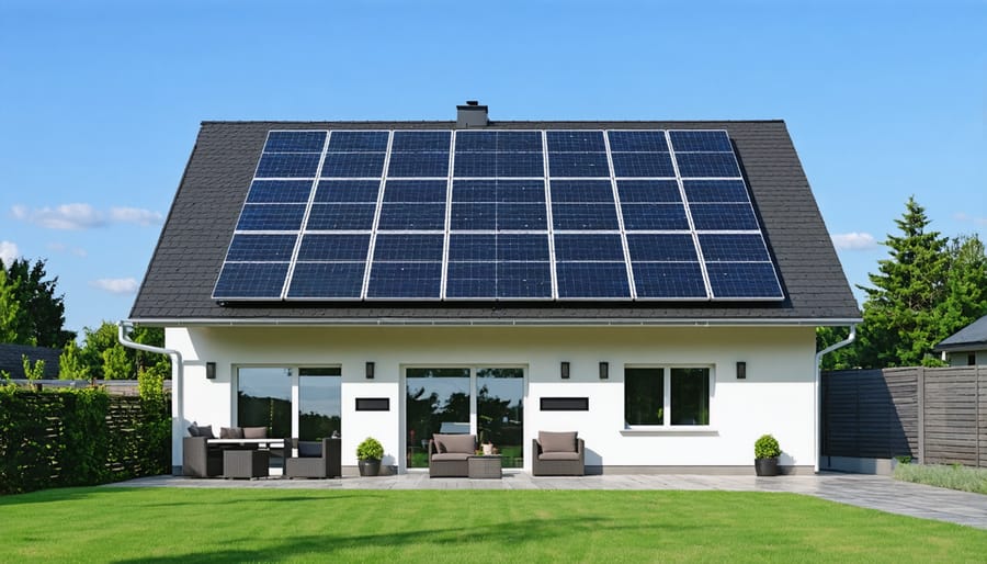 Modern home interior with lights and appliances running during evening hours