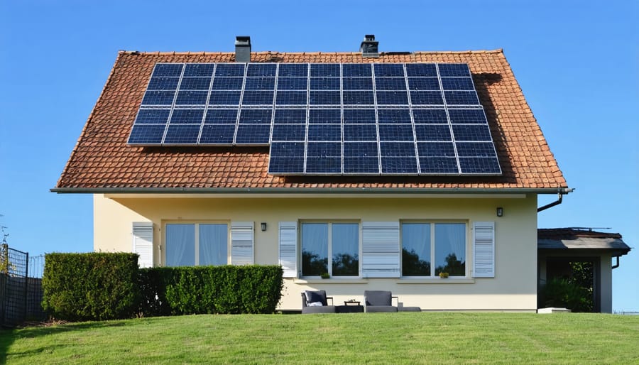Homeowner reviewing solar energy dashboard on tablet in modern kitchen