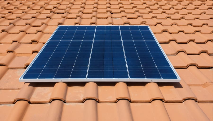 Modern home with integrated solar roof tiles that blend with traditional roofing