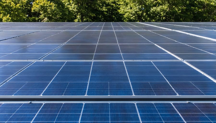 Residential solar panel installation with battery storage unit on house exterior