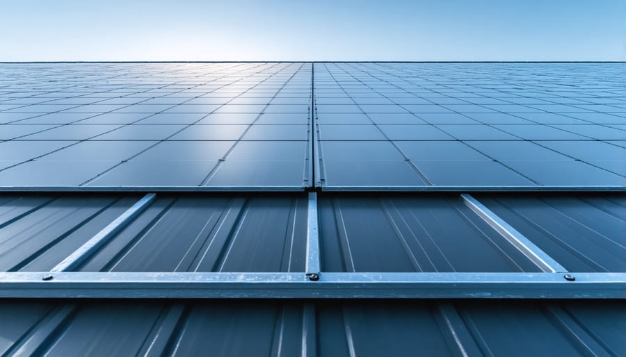 Side view of solar panel showing ventilation gap between panel and roof surface