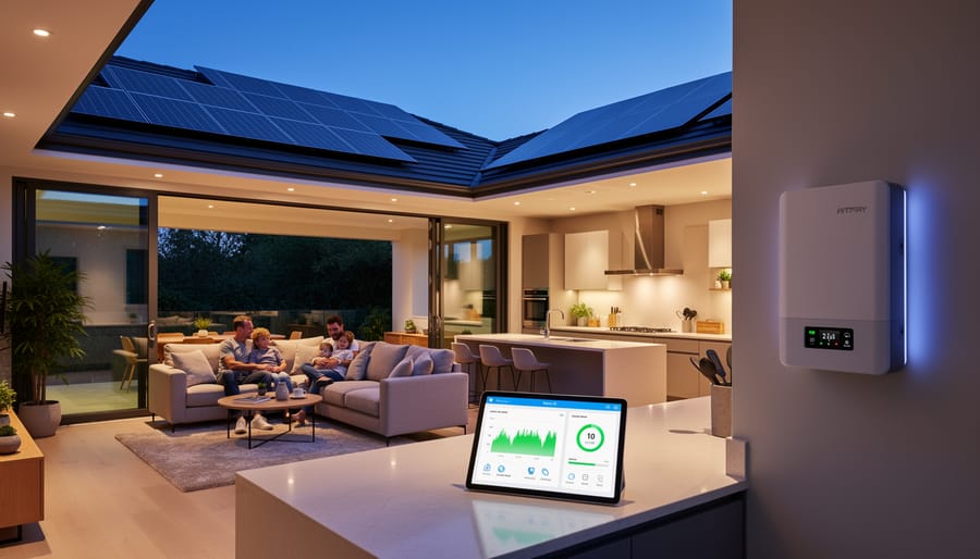 Family using kitchen appliances and lighting during evening hours at home