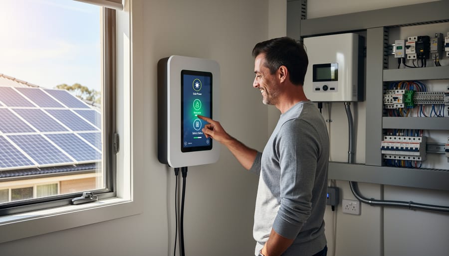 Home battery storage system installed alongside solar equipment in residential garage