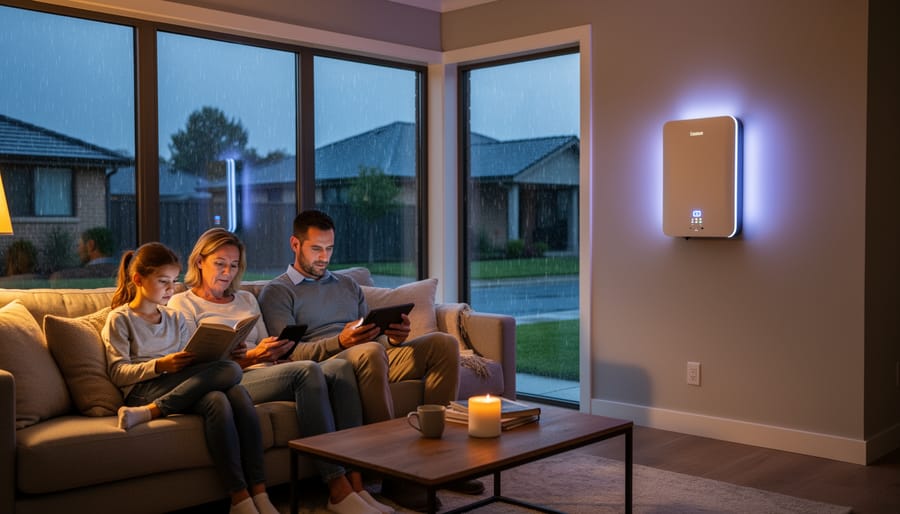 Modern home battery storage system mounted in residential garage