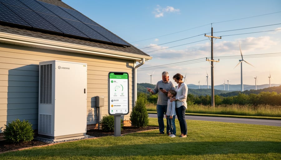 Modern home battery storage system installed in residential garage