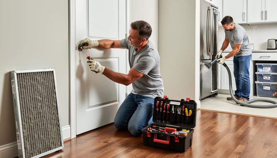 Homeowner performing basic cleaning maintenance on residential solar panels