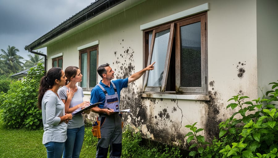 Interior wall showing mold growth and water damage from excessive humidity