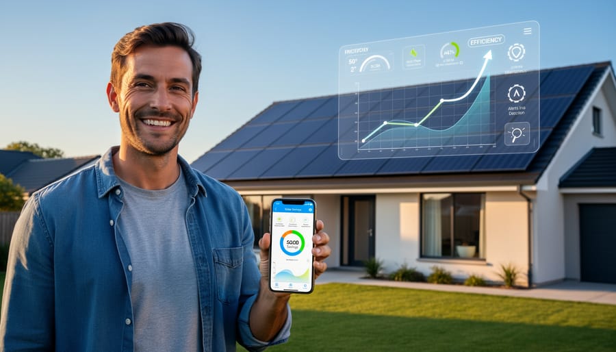 Energy bill and solar production reports on desk showing cost savings from solar panels