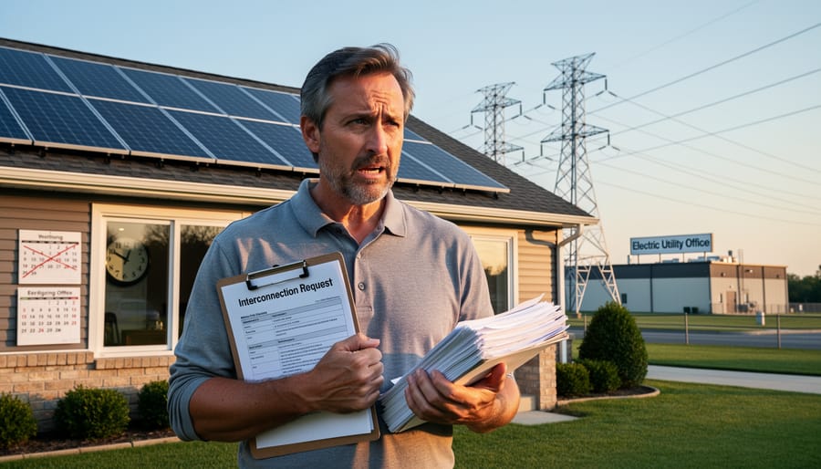 Homeowner reviewing solar installation paperwork and timeline documents at home