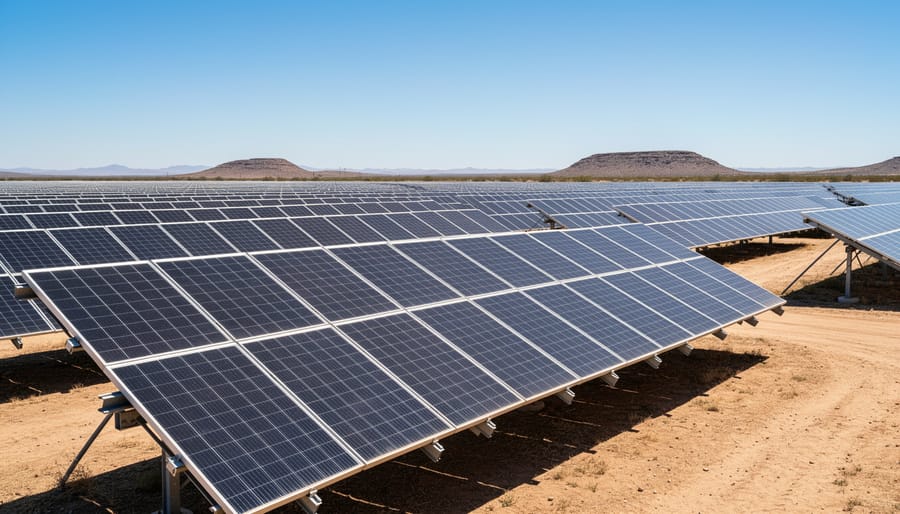 Close-up of solar panel surface showing material construction and quality components