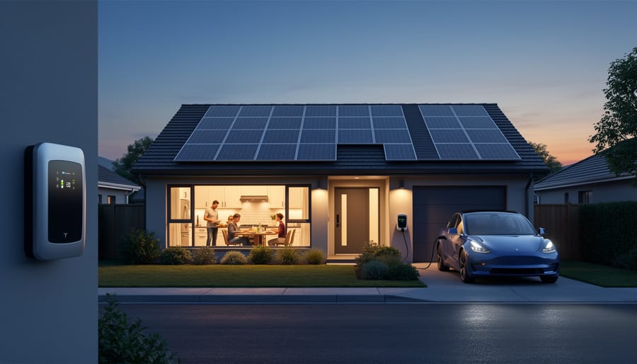 Family home interior with lights on during evening hours showing typical electricity usage