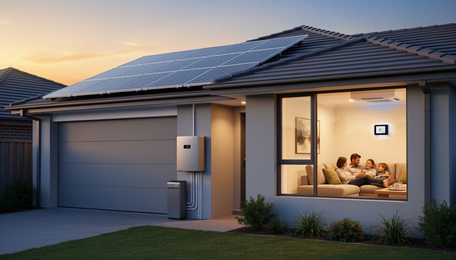 Home battery storage system installed on wall for solar energy storage