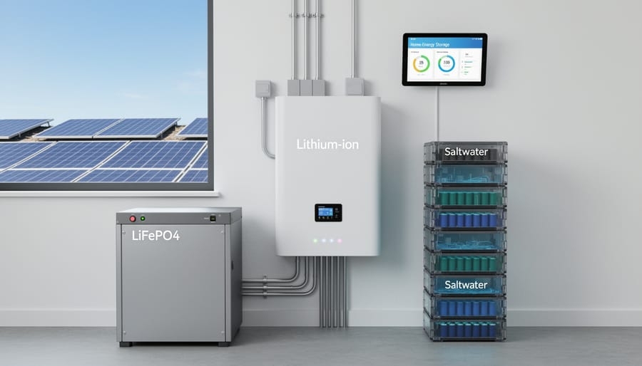 Two home solar battery storage units mounted on residential garage wall