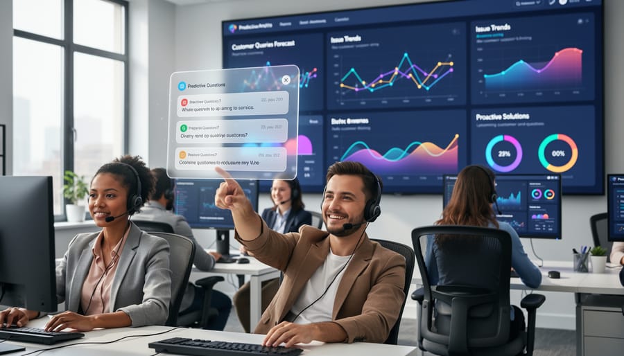 Solar company customer support representative assisting customers with predictive insights