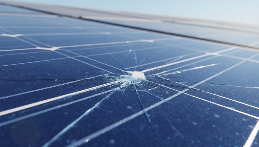 Close-up view of monocrystalline solar panel cells showing detailed surface structure