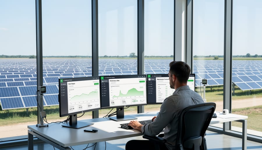 Solar panels installed on residential roof with monitoring equipment