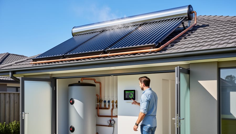 Hot water flowing from kitchen faucet with visible steam showing domestic water heating application