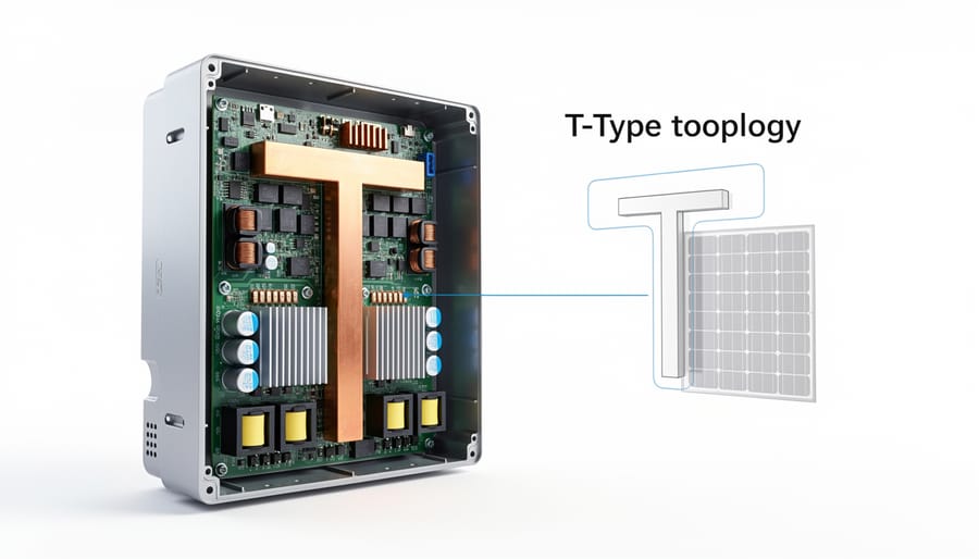 Modern T-Type solar inverter unit mounted on residential home exterior wall