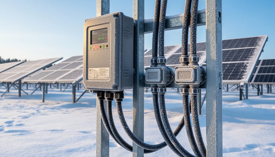 Cold-rated solar inverter and electrical components designed for extreme winter conditions