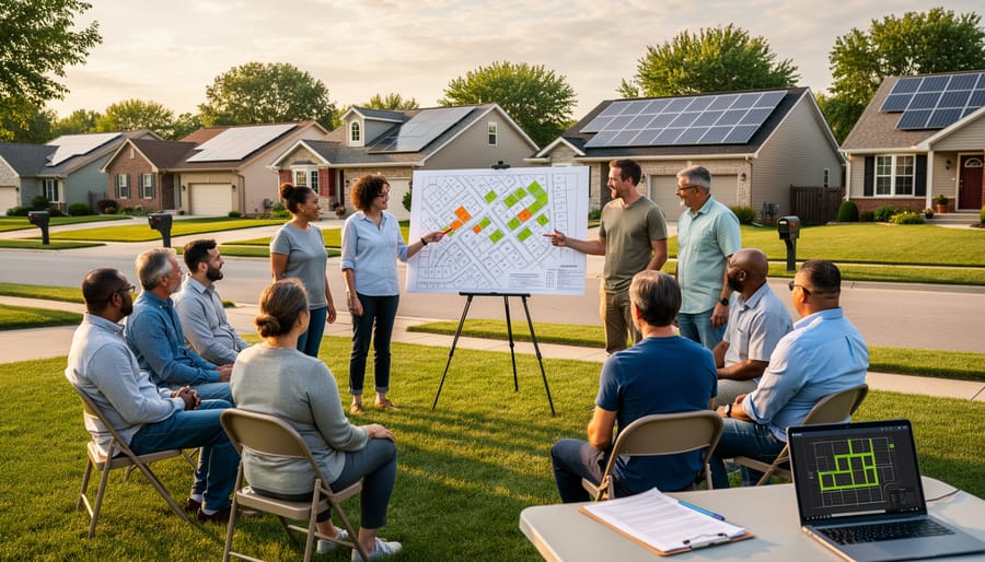 Wisconsin residents discussing community solar project at outdoor meeting