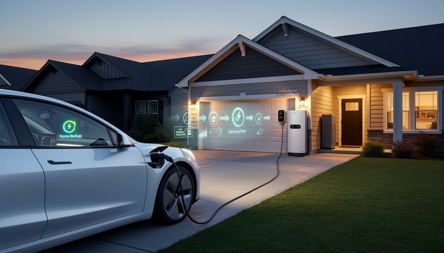 Family enjoying comfortable home with backup power from electric vehicle
