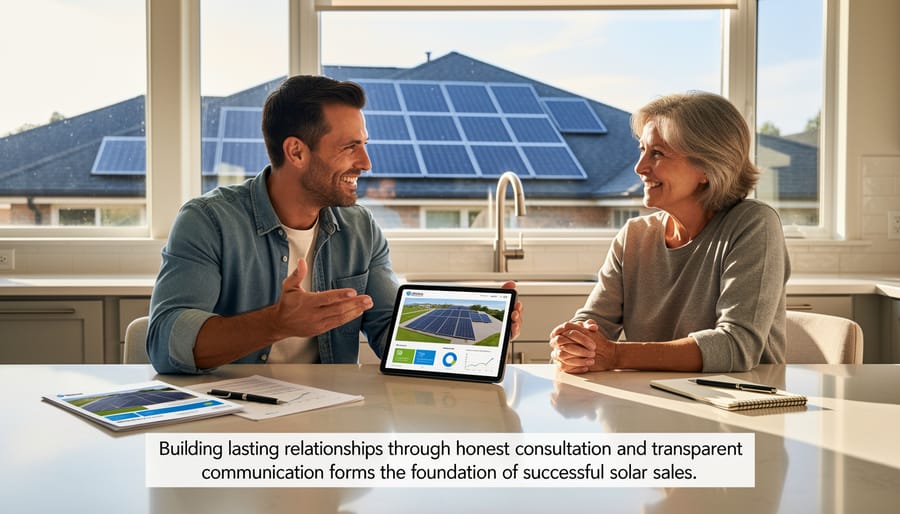 Professional handshake between solar consultant and client representing trust and partnership